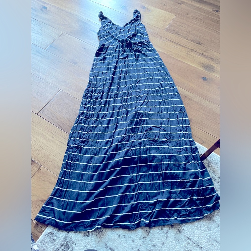 Blue and white dress.